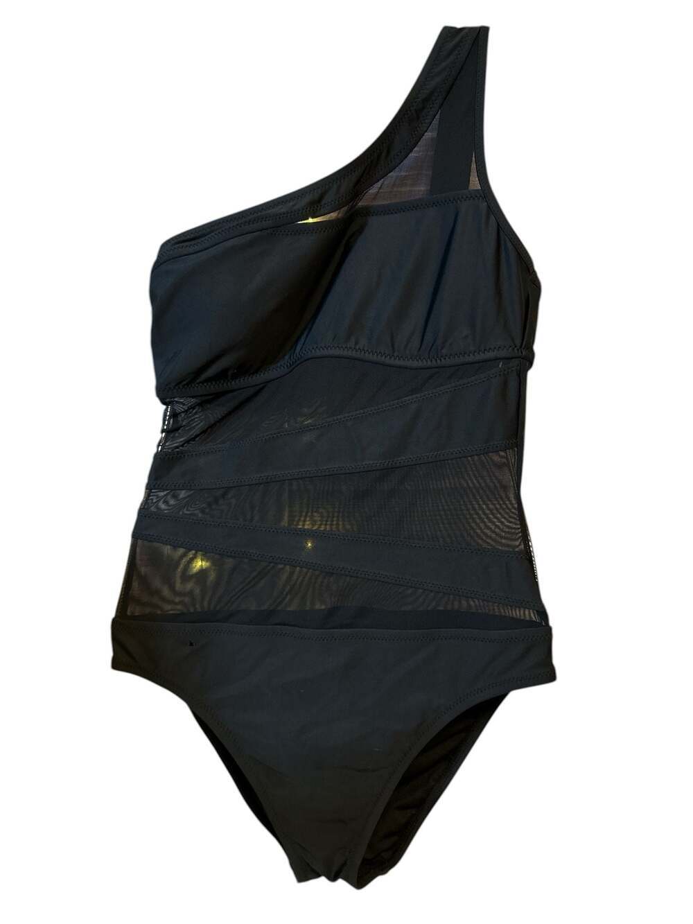 Shade & Shore Women's One Shoulder Mesh Inset One Piece Swimsuit Size M Black